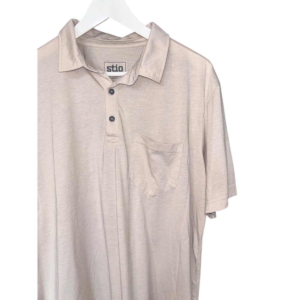 Stio Mens Jersey Polo Shirt Tan Beige Short Sleeve Pocket 200256‎ Large